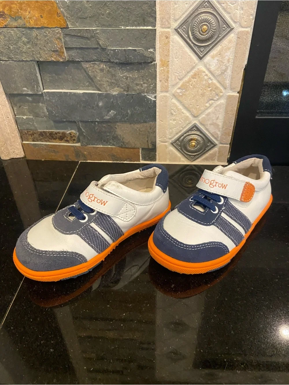 Kids Navy, White & Orange Athletic Sneakers